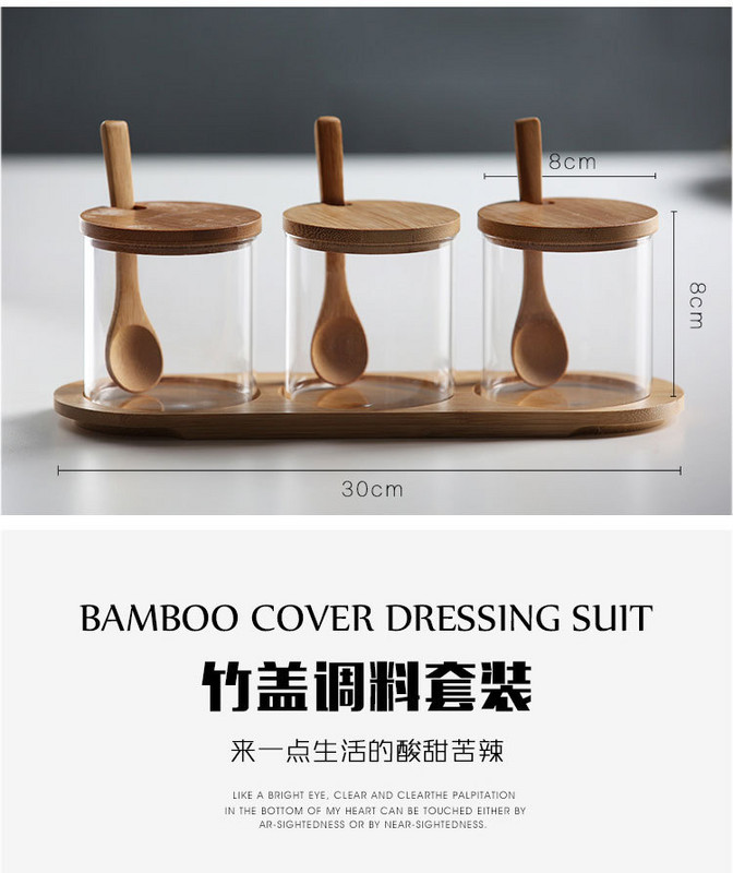 Magas boroszilikát üveg fűszeres üveg bambusz fedeles konyhai kellékek fűszeres doboz otthoni kreatív fűszeres üveg kanállal