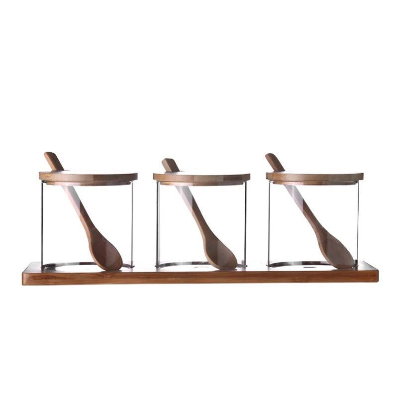 Magas boroszilikát üveg fűszeres üveg bambusz fedeles konyhai kellékek fűszeres doboz otthoni kreatív fűszeres üveg kanállal