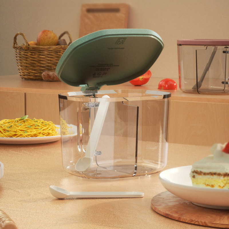 Majapidamises kasutatav maitseainepurk lusikaga 2 kambriga läbipaistva maitseainesoola hoidja mahuti säilituskarp Vürtsipudeli köögividinad