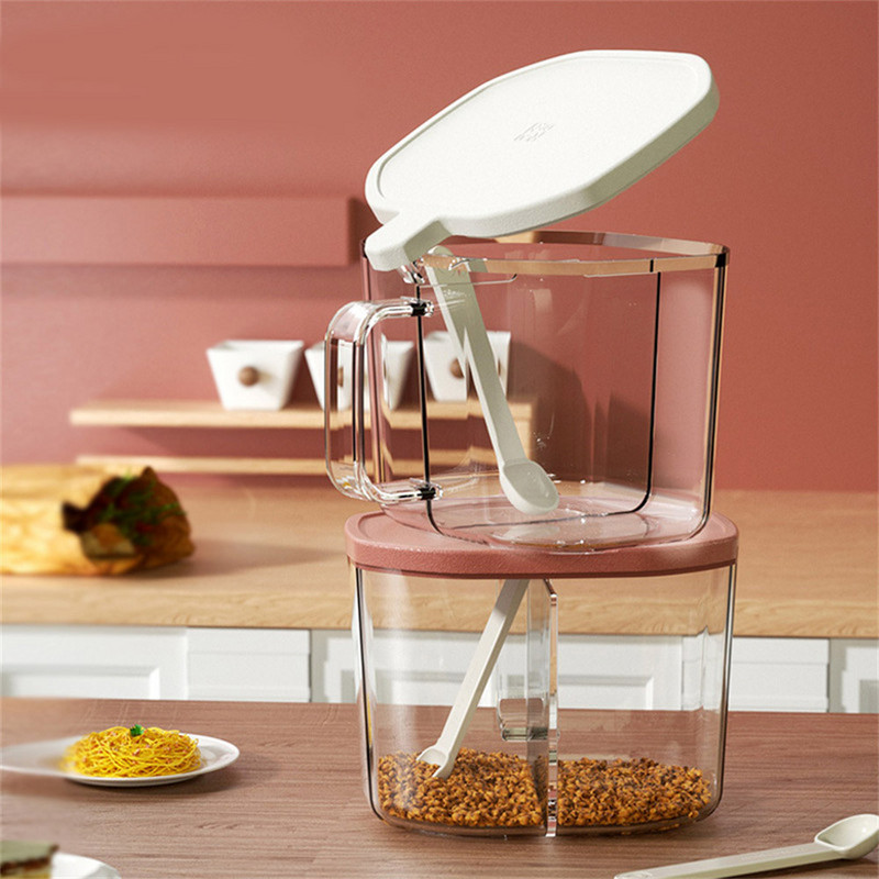 Majapidamises kasutatav maitseainepurk lusikaga 2 kambriga läbipaistva maitseainesoola hoidja mahuti säilituskarp Vürtsipudeli köögividinad