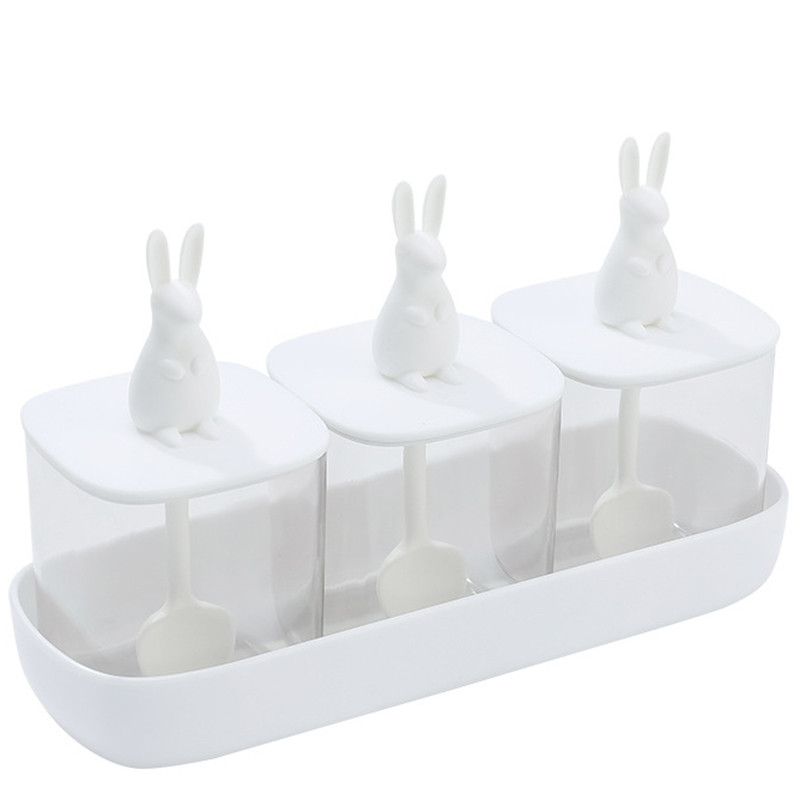 Átlátszó fűszertartó rajzfilm fogantyúval és fedéllel Vízálló fűszeres tároló edény otthoni konyhai főzéshez WXV akció