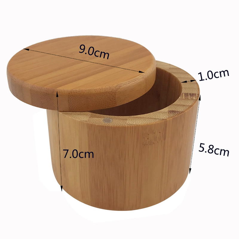 3X druskos dėžutė, bambuko laikymo dėžutė su magnetiniu pasukamu dangteliu, ant dangtelio išgraviruota "druska" - "DRUKA"