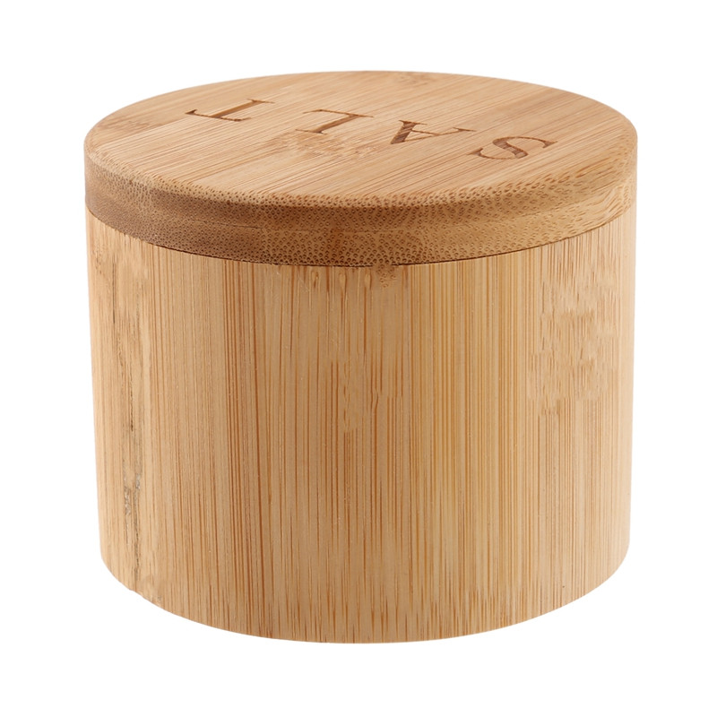 Cutie de sare, cutie de depozitare din bambus cu capac pivotant magnetic, „Sare” gravată pe capac Cutie de depozitare pentru sare pentru păstrarea sării de masă