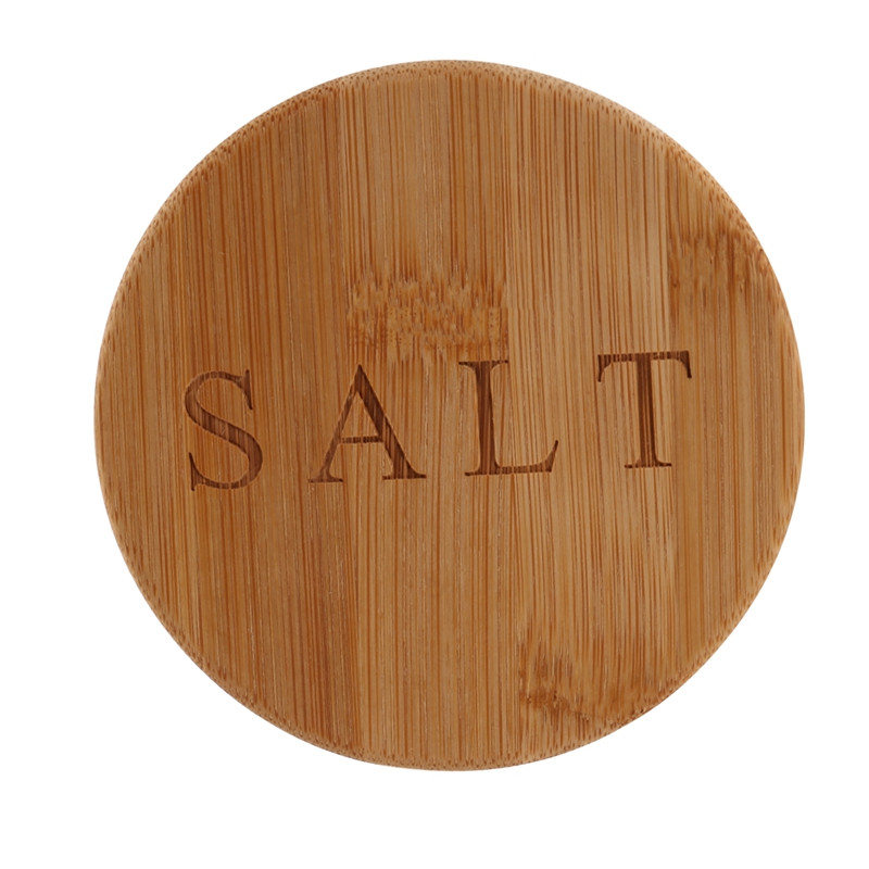 Cutie de sare, cutie de depozitare din bambus cu capac pivotant magnetic, „Sare” gravată pe capac Cutie de depozitare pentru sare pentru păstrarea sării de masă