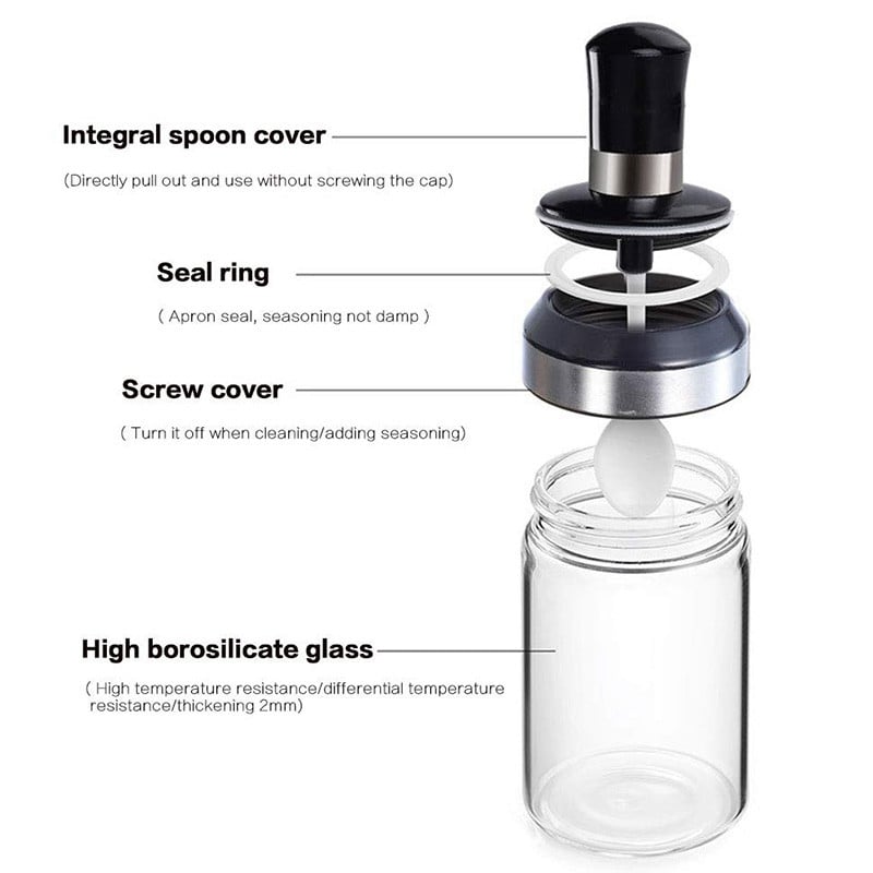 Fűszeres üveg tálalókanállal és csavaros fedéllel fűszeres doboz fűszeres só cukor tároló ételpalack otthoni konyhába