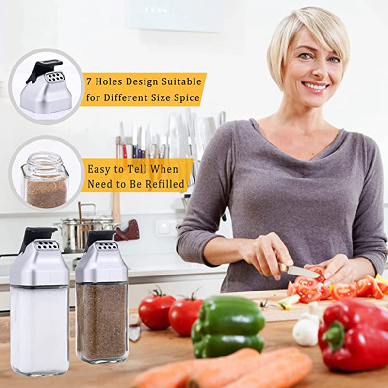 Set de 4 paturi de sare și piper - sare din sticlă cu capac sigilat - dozator drăguț de condimente pentru bucătărie sau restaurant