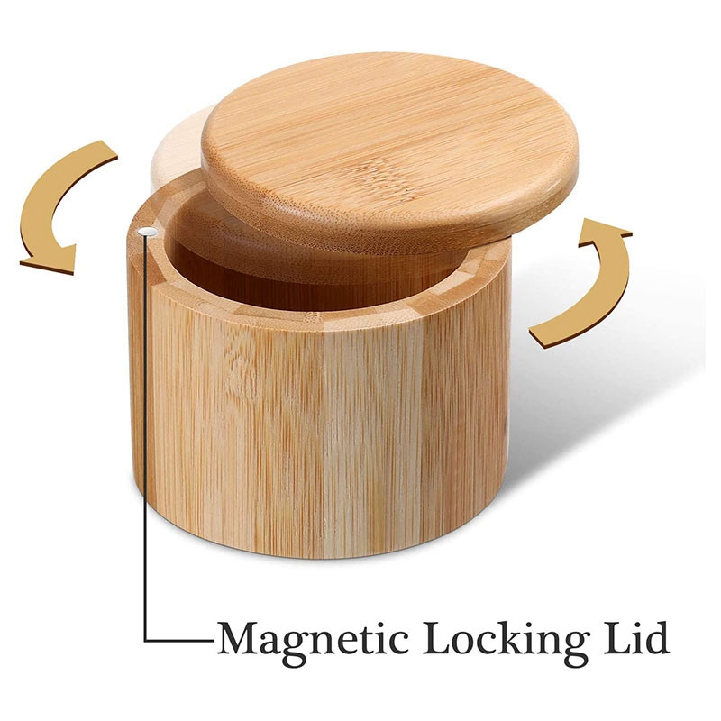 Kutija za pohranu soli i začina od 2 komada s magnetskim zakretnim poklopcem Okrugla kutija za paprike od bambusa Čuvar soli od bambusa
