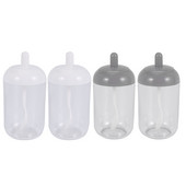 Ghivece pentru condimente, recipient pentru condimente cu sare, zahăr, borcan rotund de bucătărie transparent cu capac și lingură (2 gri, 2 albe)