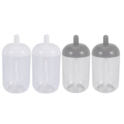 Ghivece pentru condimente, recipient pentru condimente cu sare, zahăr, borcan rotund de bucătărie transparent cu capac și lingură (2 gri, 2 albe)