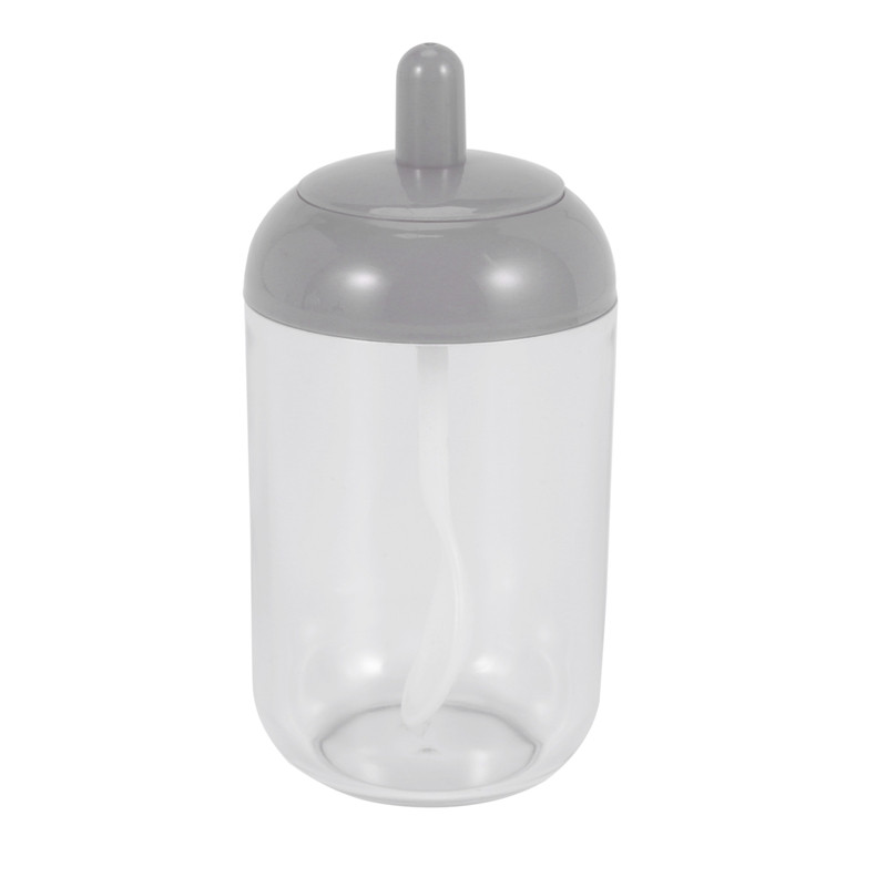 Ghivece pentru condimente, recipient pentru condimente cu sare, zahăr, borcan rotund de bucătărie transparent cu capac și lingură (2 gri, 2 albe)