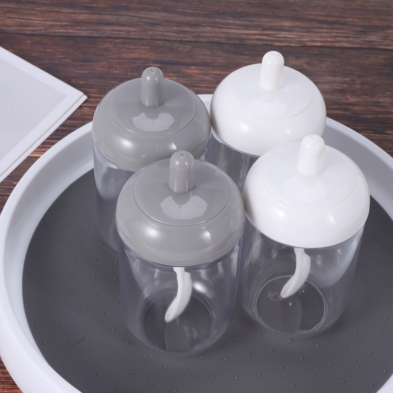 Ghivece pentru condimente, recipient pentru condimente cu sare, zahăr, borcan rotund de bucătărie transparent cu capac și lingură (2 gri, 2 albe)