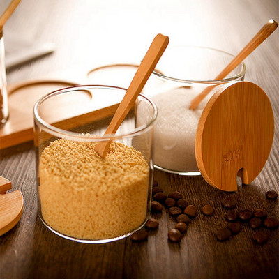 Borcane pentru condimente cu capac și linguri, set de 3 borcane pentru condimente Recipiente de depozitare transparente pentru condimente sare piper de bucătărie