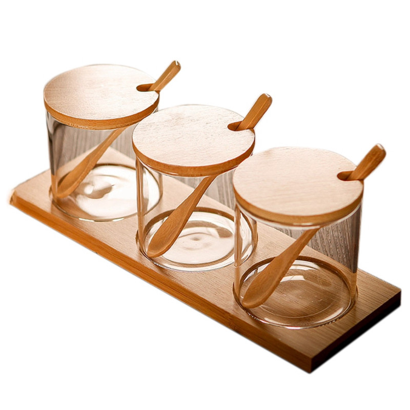 Borcane pentru condimente cu capac și linguri, set de 3 borcane pentru condimente Recipiente de depozitare transparente pentru condimente sare piper de bucătărie