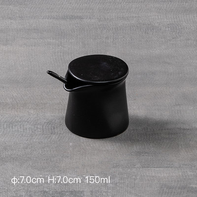 Fekete fűszeres edénykészlet fa tálcával Otthoni Konyha Kerámia Fűszertartó Három részes Só Bors Szójaszósz Ecetes Tároló doboz