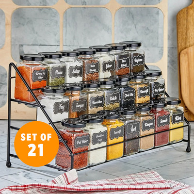 6 vnt. rinkinys, prabangus prieskonių rinkinys su šaukštu stikliniu indeliu mediniu dangteliu laikymo talpa 300 ml, prieskonių dėžutės derinys