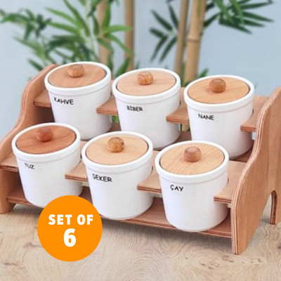 6 vnt. rinkinys, prabangus prieskonių rinkinys su šaukštu stikliniu indeliu mediniu dangteliu laikymo talpa 300 ml, prieskonių dėžutės derinys