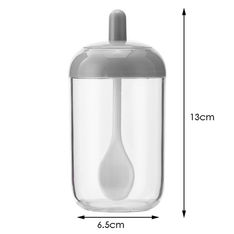 Fűszertartó edények, sós cukor fűszertartály, átlátszó konyhai, kerek fűszertartó fedéllel és kanállal (2 szürke, 2 fehér)