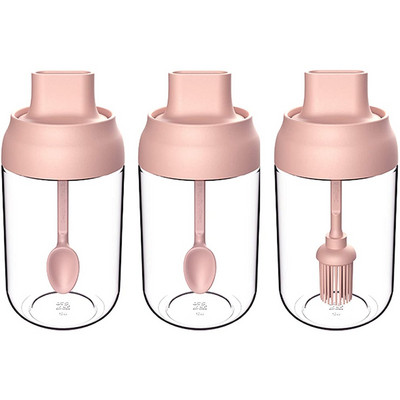 Prieskonių dėžutės rinkinys iš 3 prieskonių indelių druskos cukraus stiklinių pagardų indelių laikymo talpa su šaukštu, aliejaus buteliuku