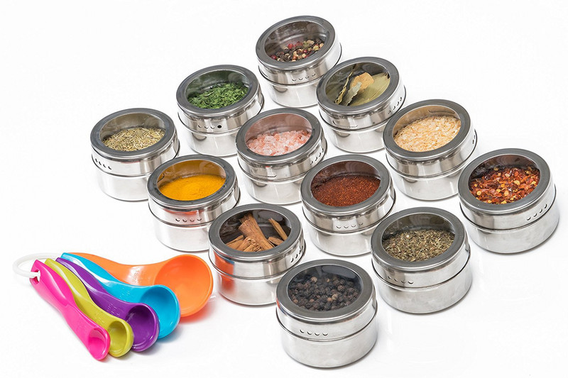 Látható rozsdamentes fűszeres edénykészlet háztartási fűszeres üveg mágneses típusú készlet matricákkal konyhai eszközök fűszeres üvegek