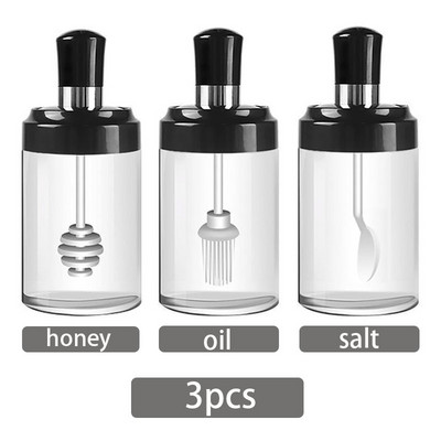 Üvegfűszer konyhai fűszerkészlet palackok só és bors kanál tégelyek olajecset méz tartály ételkészlet tároló átlátszó fedél