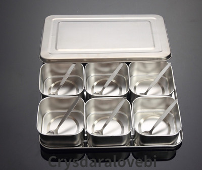 Japán rozsdamentes acél fűszeres doboz készlet Kreatív fűszeres tégely 6 rácsos 8 rácsos opcionális fedéllel Konyhai egészségügyi fűszerdoboz