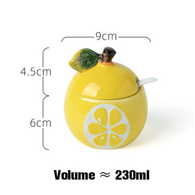 Fructe creative în formă de pepene galben, borcan de condimente din ceramică, sticlă, rezervor de depozitare pentru condimente, rafturi pentru decorarea bucătăriei, vas de zahăr cu lingură cu capac