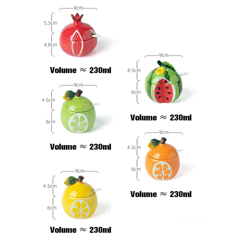Fructe creative în formă de pepene galben, borcan de condimente din ceramică, sticlă, rezervor de depozitare pentru condimente, rafturi pentru decorarea bucătăriei, vas de zahăr cu lingură cu capac