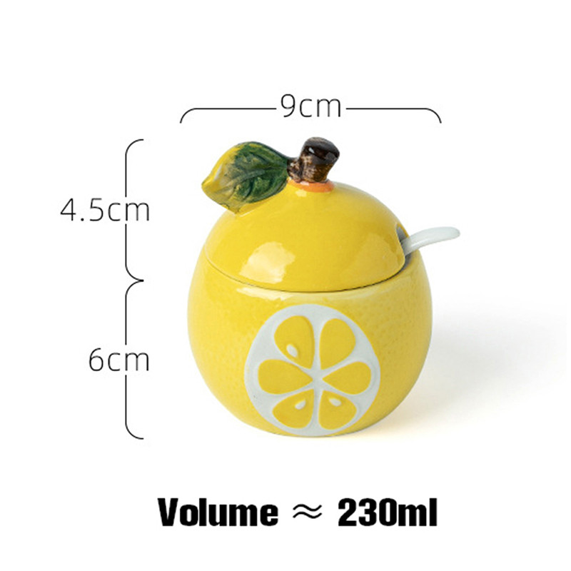 Fructe creative în formă de pepene galben, borcan de condimente din ceramică, sticlă, rezervor de depozitare pentru condimente, rafturi pentru decorarea bucătăriei, vas de zahăr cu lingură cu capac