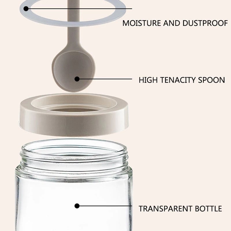 Stiklinės prieskonių dėžutės šaukšto dangtelis Integruotas prieskonių indelio derinys prieskonių indelis Virtuvės reikmenys Druskos plaktuvas aliejaus buteliuko prieskonių įrankis