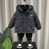 Geacă de iarnă pentru băieți cu glugă și inscripții