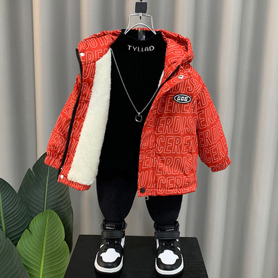 Geacă de iarnă pentru băieți cu glugă și inscripții