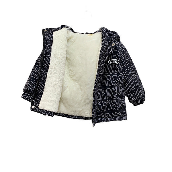 Geacă de iarnă pentru băieți cu glugă și inscripții
