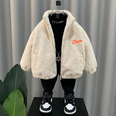 Vaikiška pūkinė striukė berniukui aukšta apykakle