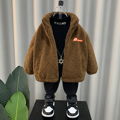 Vaikiška pūkinė striukė berniukui aukšta apykakle