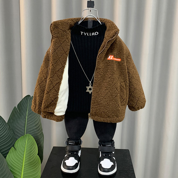 Vaikiška pūkinė striukė berniukui aukšta apykakle