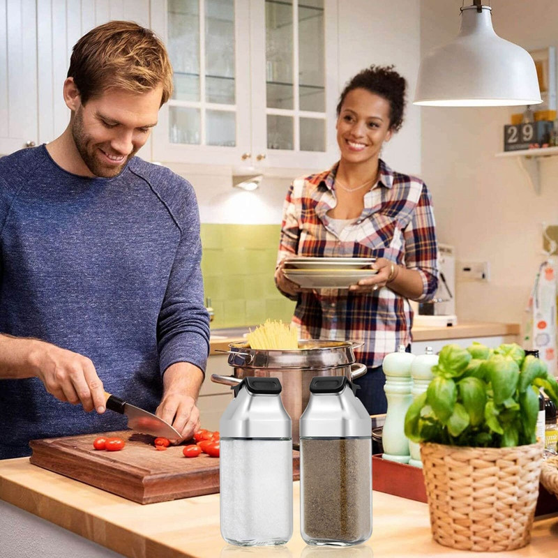 Üveg só és bors shakerek fedéllel, újratölthető fűszeradagoló konyhai használatra, fűszeres shaker tartály