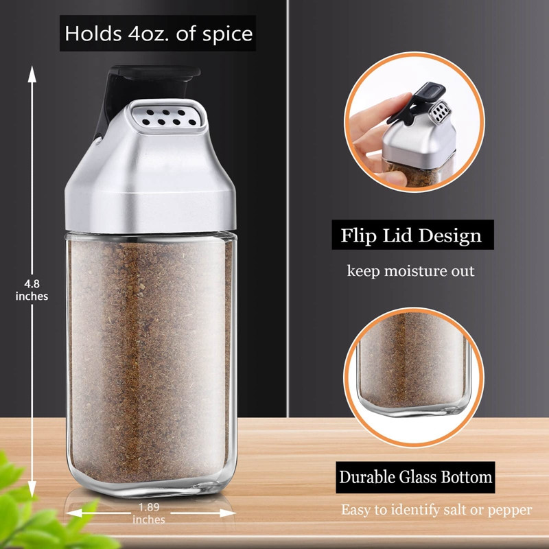 Üveg só és bors shakerek fedéllel, újratölthető fűszeradagoló konyhai használatra, fűszeres shaker tartály