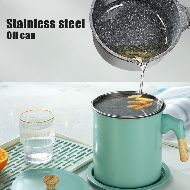 1,4 literes/1,7 literes rozsdamentes acél olajszűrő edény, nagy kapacitású tárolótartály szűrős olajpalackkal Konyhai szűrős olajos vízforraló