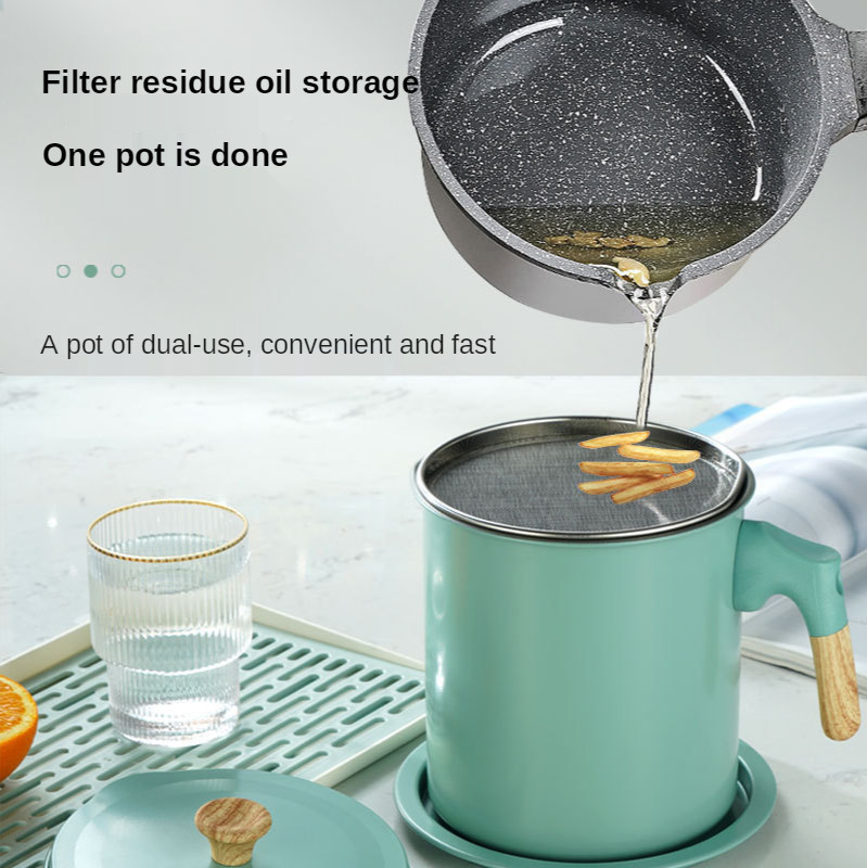 1,4 literes/1,7 literes rozsdamentes acél olajszűrő edény, nagy kapacitású tárolótartály szűrős olajpalackkal Konyhai szűrős olajos vízforraló