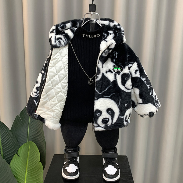 Rudeninė žieminė vaikiška striukė su gyvūnų raštais berniukams