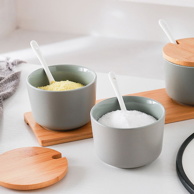 Raft din ceramică pentru condimente de bucătărie Saliera și piperul Borcane pentru condimente cu capac Suport pentru cutie pentru sticle Unelte de gătit