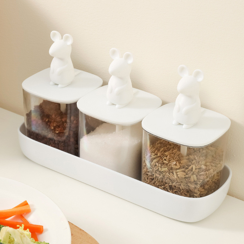 Set borcane pentru condimente Capac cu lingura O cutie de condimente Multi-grid Cutie pentru borcane pentru condimente pentru animale Set combinat de sticle pentru condimente