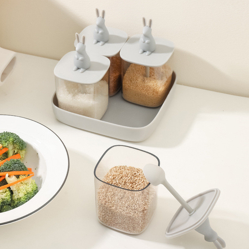 Set borcane pentru condimente Capac cu lingura O cutie de condimente Multi-grid Cutie pentru borcane pentru condimente pentru animale Set combinat de sticle pentru condimente