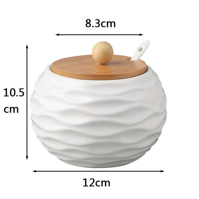 Kerámia fűszeres tégelyek fa tetővel Sószórók Konyhai kellékek Fehér fűszeres kanál készlet fehér cukordoboz