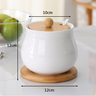 Kerámia fűszeres tégelyek fa tetővel Sószórók Konyhai kellékek Fehér fűszeres kanál készlet fehér cukordoboz