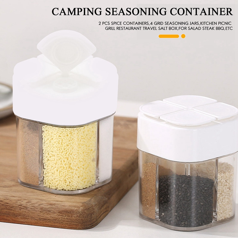 2 recipiente pentru condimente, 4 borcane de condimente cu grilă, cutie de sare de călătorie pentru grătar pentru picnic de bucătărie, pentru grătar cu friptură de salată, etc.