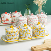 Japoniškas kūrybinis spausdinimas Keraminis prieskonių stiklainis Prieskonių dėžutė Viena virtuvės reikmenys Stiklainis MSG cukraus druskos indelis Atsineškite šaukštą