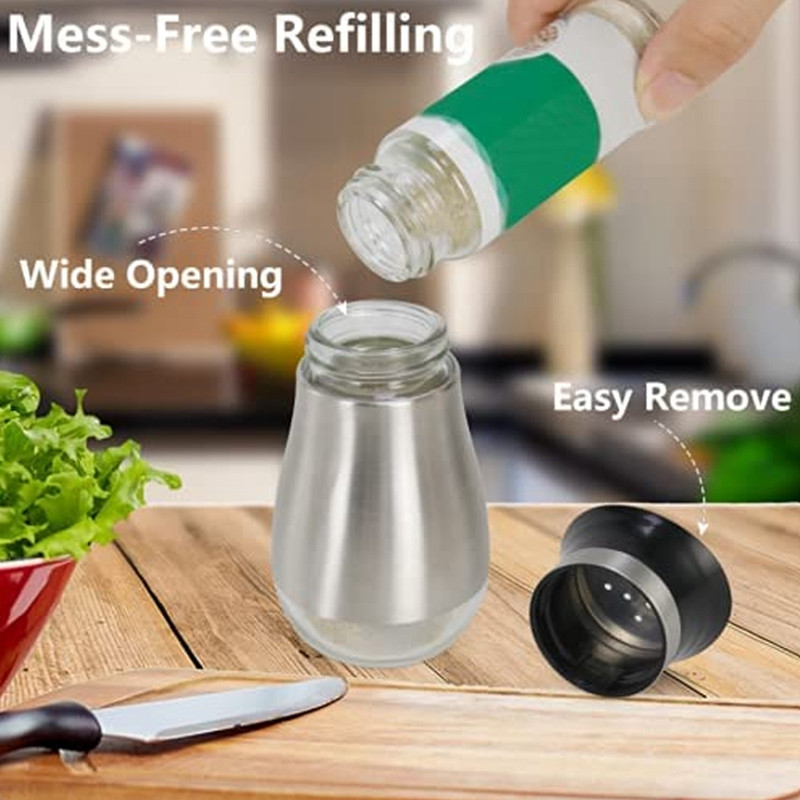 Karštos druskos ir pipirų plaktuvai su išpylimo angomis Daugkartinio pripildymo prieskonių plaktuvai puikiai tinka jūros druskai pipirų cukrui 2 pak.