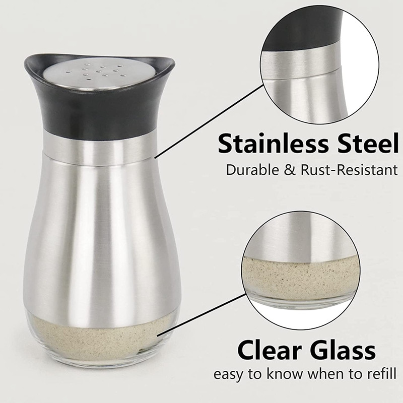 Karštos druskos ir pipirų plaktuvai su išpylimo angomis Daugkartinio pripildymo prieskonių plaktuvai puikiai tinka jūros druskai pipirų cukrui 2 pak.