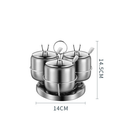 Rozsdamentes acél fűszertartó edények fűszertartóval, nagy kapacitású ezüst tónusú fűszerüvegek, forgó fűszerezéssel